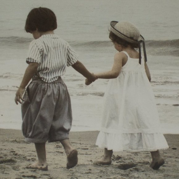 EUC, Girl & Boy walking at beach matted & framed - Picture 3 of 4